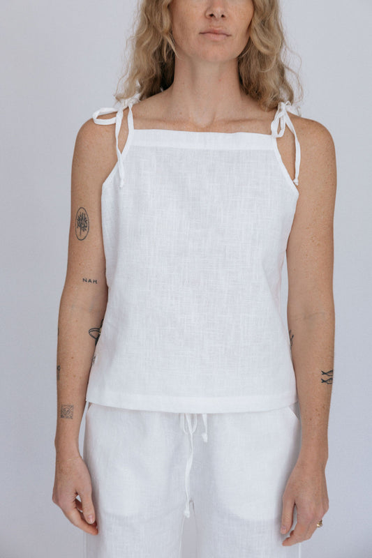 Lottie Tie Tank | White
