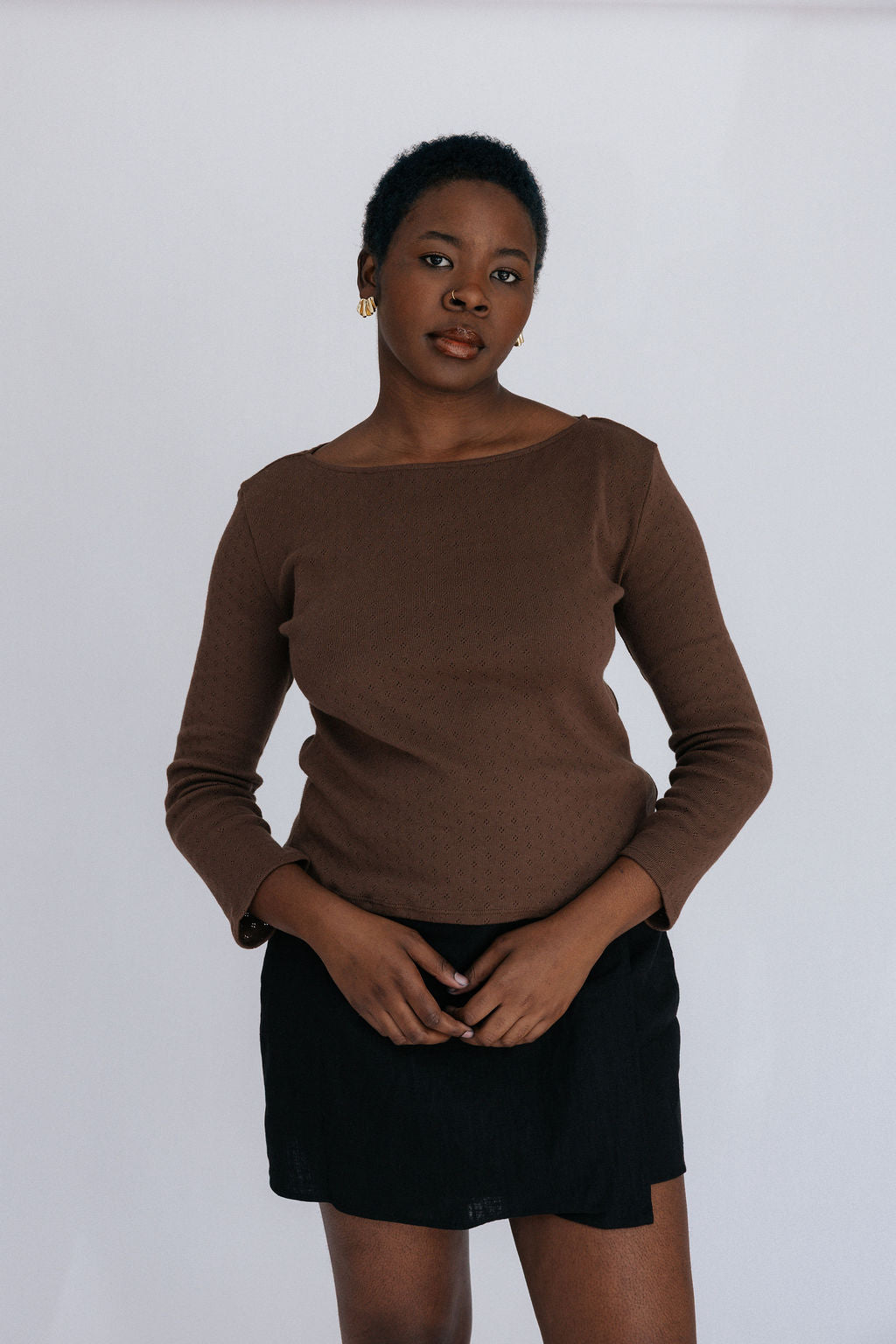 Andi Pointelle Tee | Chocolate