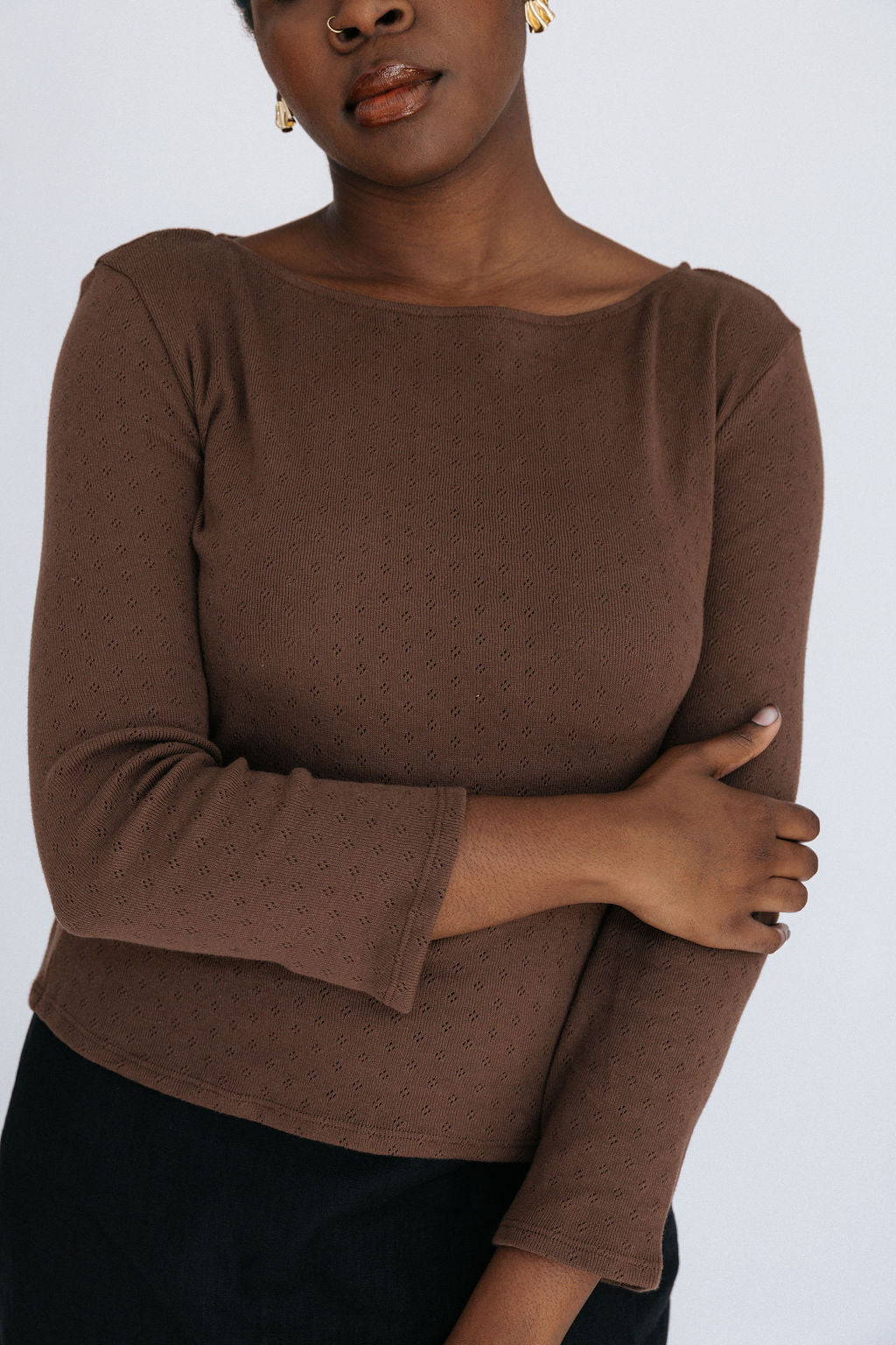 Andi Pointelle Tee | Chocolate