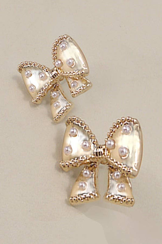 Bow Pearl Stud Earrings