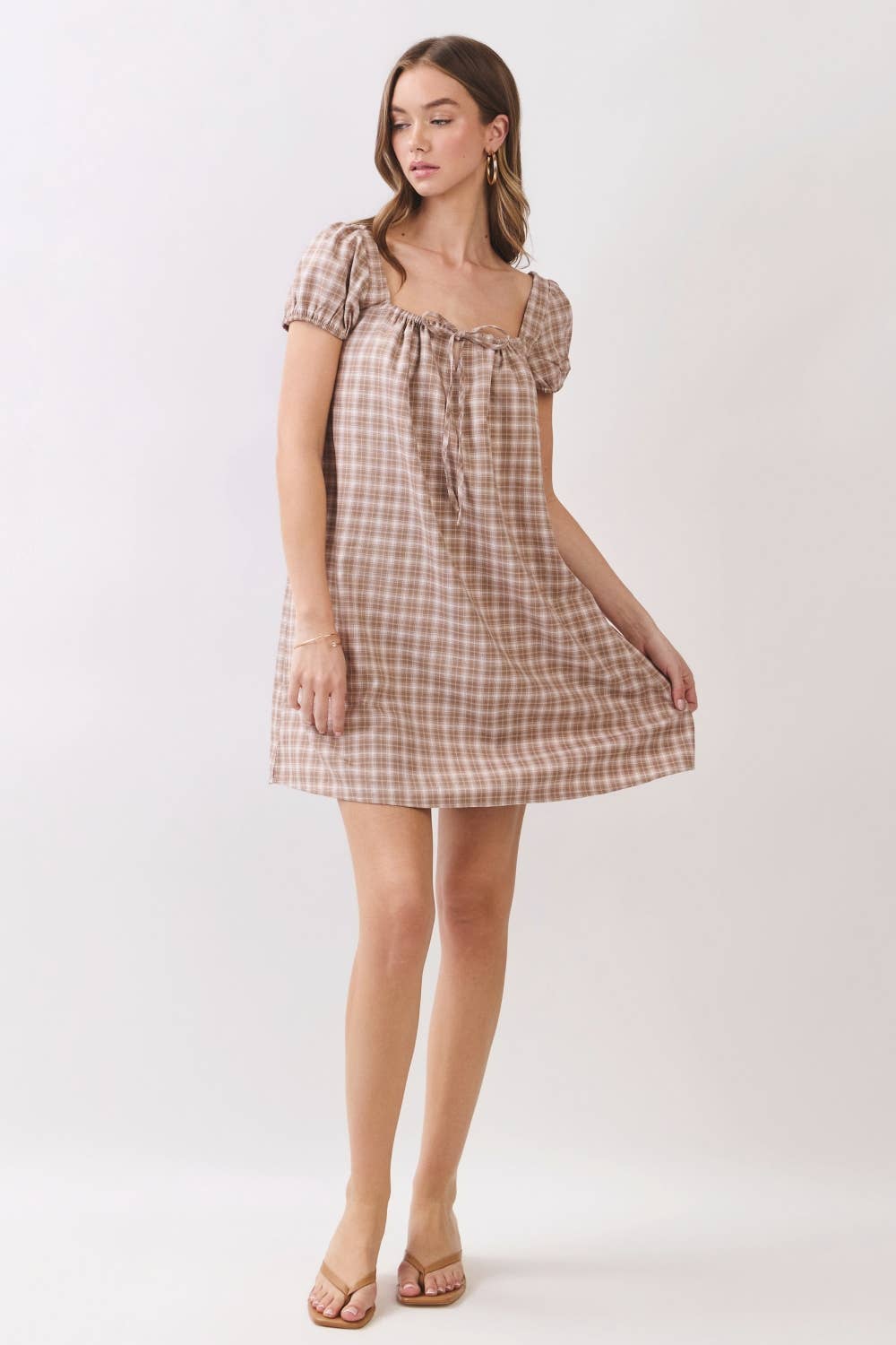 Plaid Square Neck Mini Dress