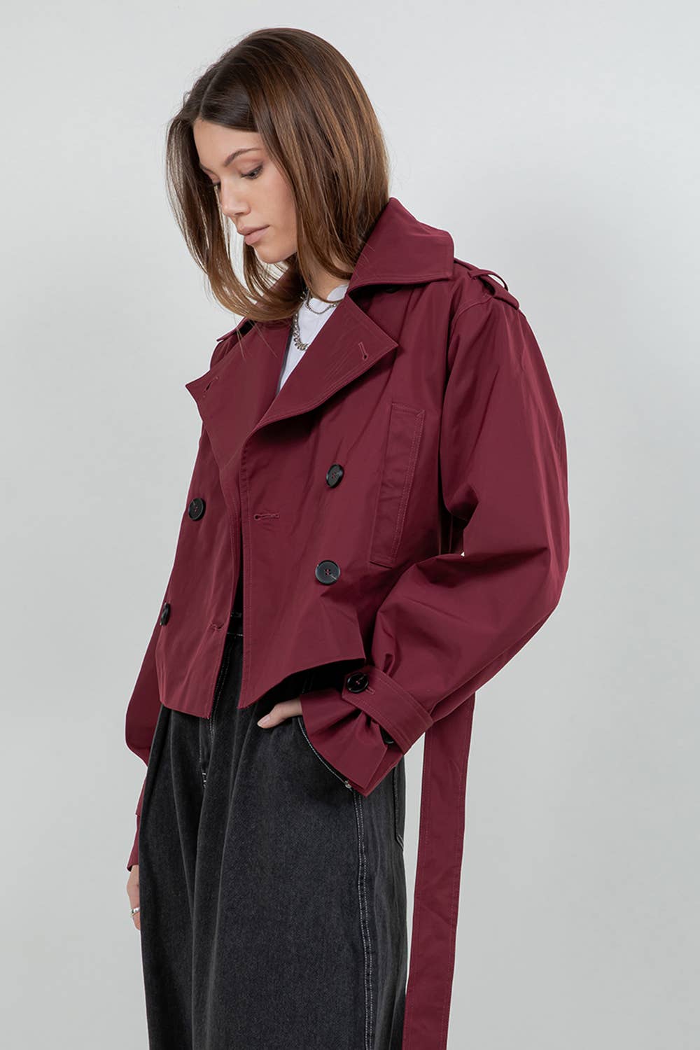 Cropped Trench Coat | Burgundy