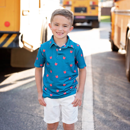 Navy Polo with Apple Details