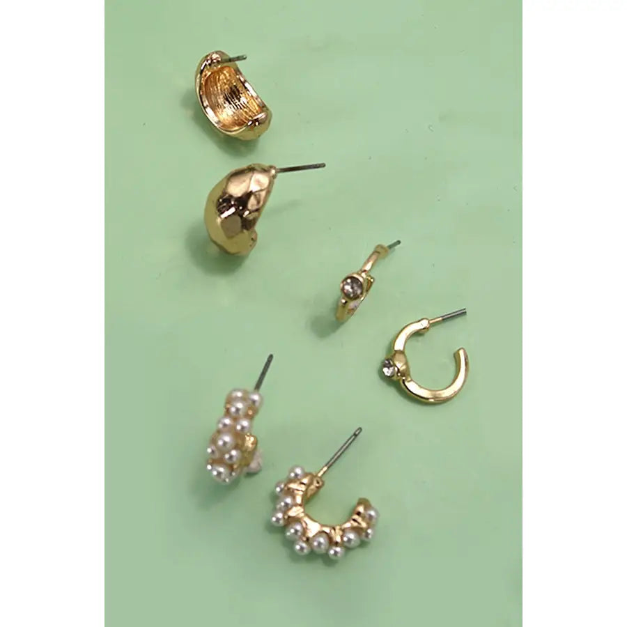 Trio Pearl Huggie Set