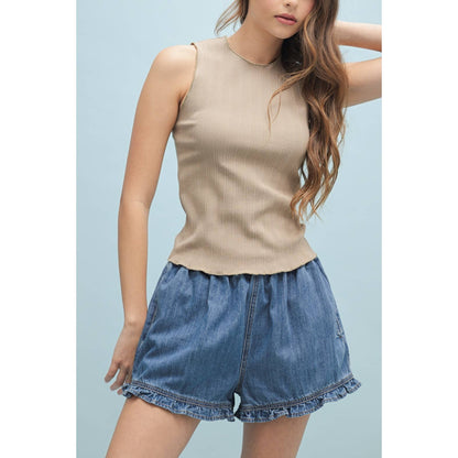 Ruffle Hem Denim Shorts