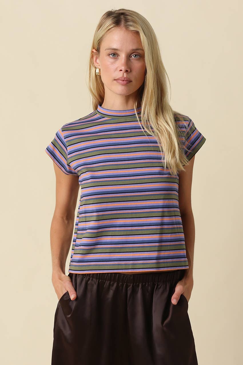 Lizz Stripe Mock Neck Tee