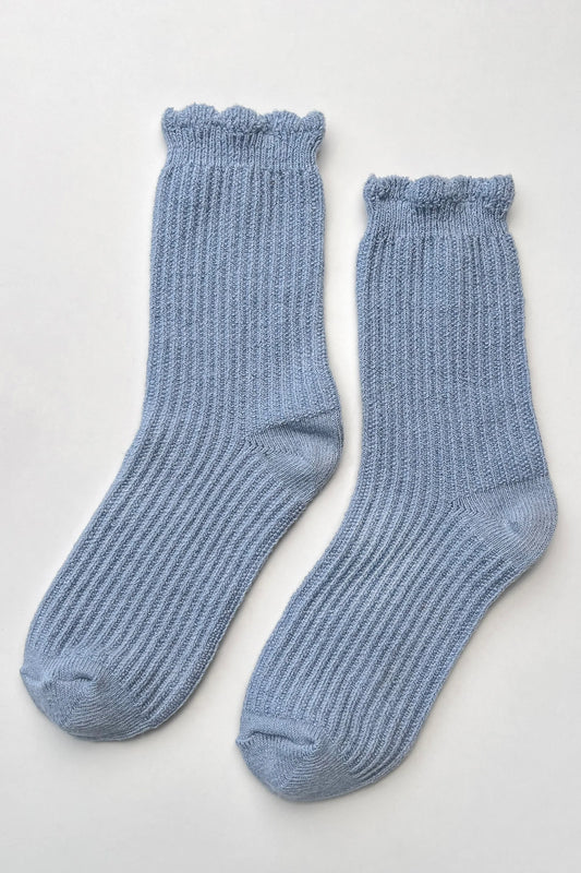 Linen Scalloped Socks | Blue