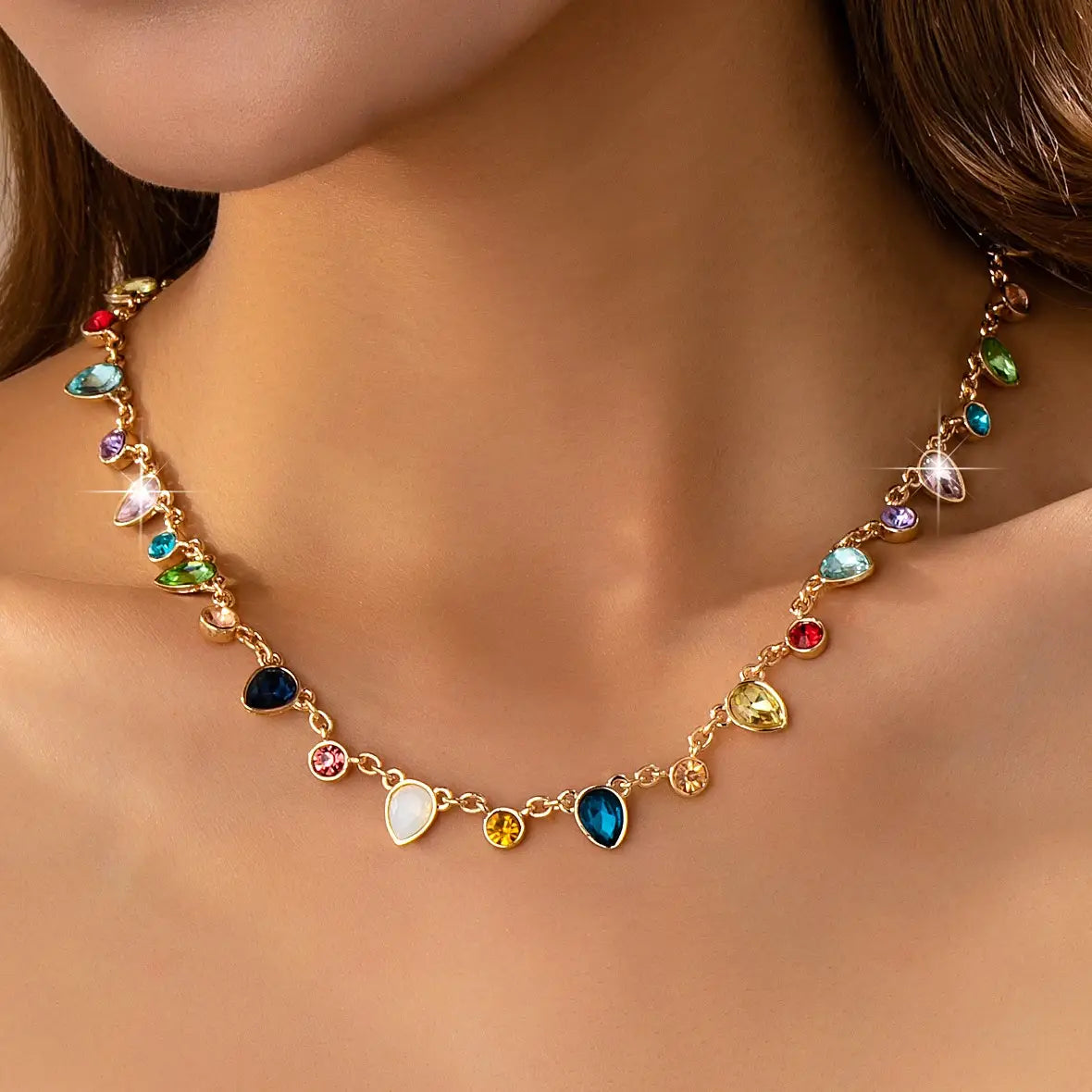 Rainbow Teardrop Charm Necklace