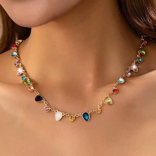 Rainbow Teardrop Charm Necklace