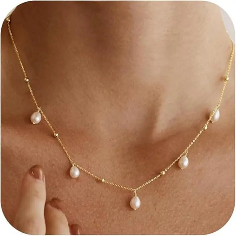 Gold Beaded Pearl Necklace