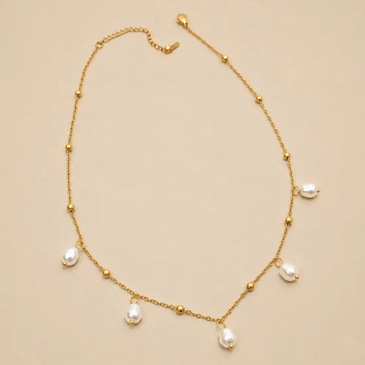 Gold Beaded Pearl Necklace