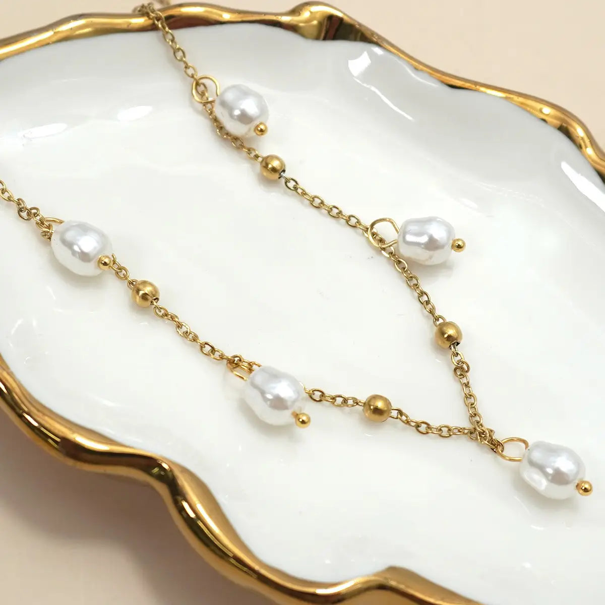 Gold Beaded Pearl Necklace