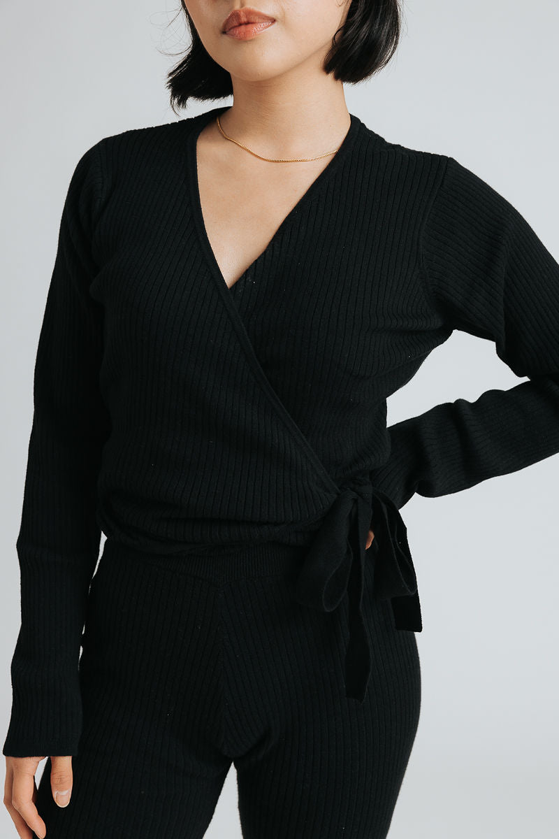 Vivian Wrap Top — Black