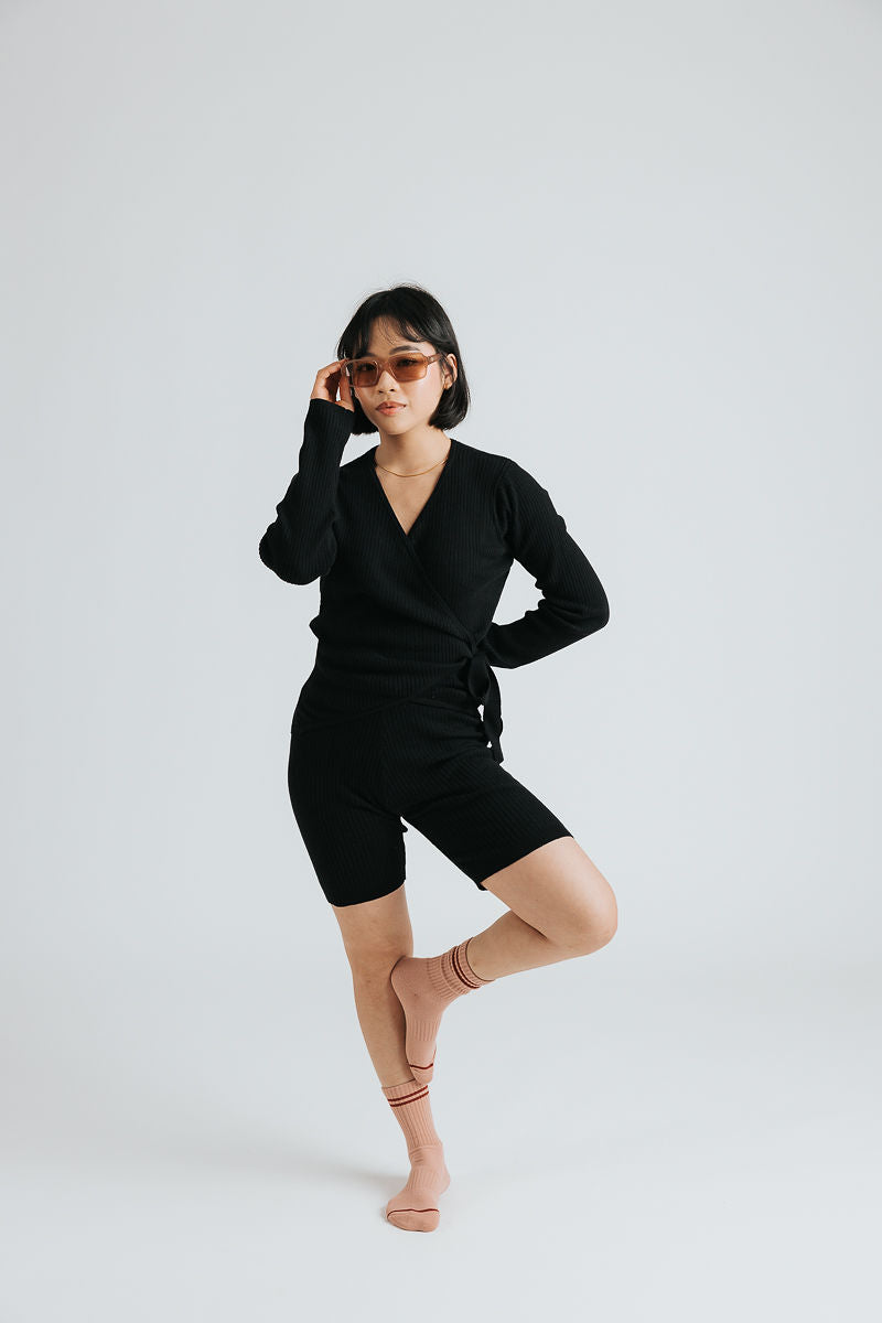 Vivian Wrap Top — Black