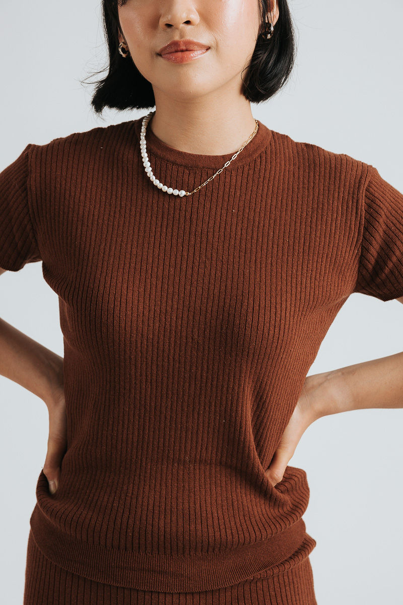 Madeline Ribbed Knit Tee — Cinnamon