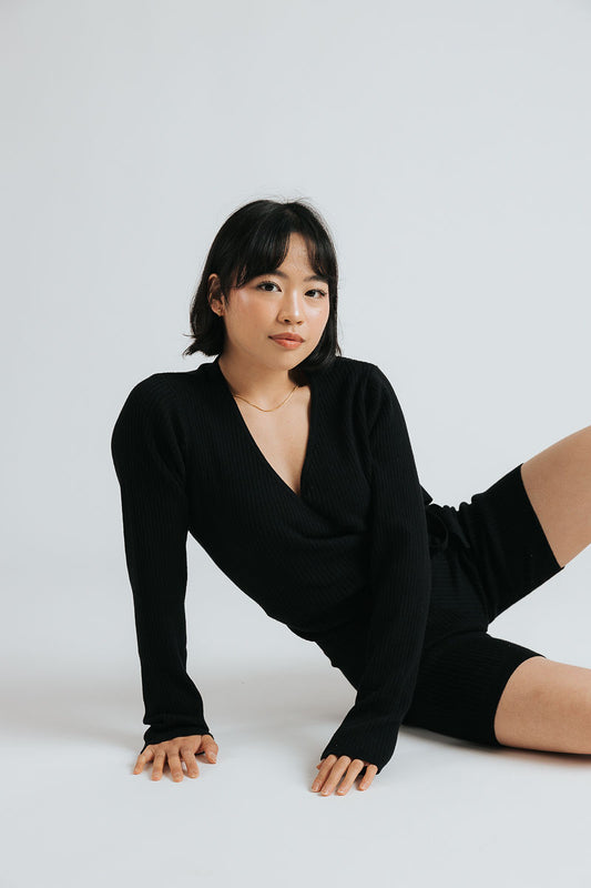 Vivian Wrap Top — Black